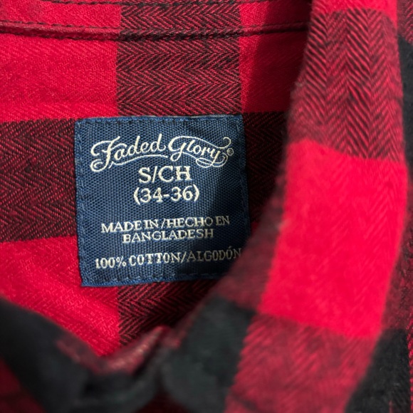 Men’s Red & Black Plaid Faded Glory Long Sleeve Button Down Flannel Multi Shirt - Picture 5 of 6